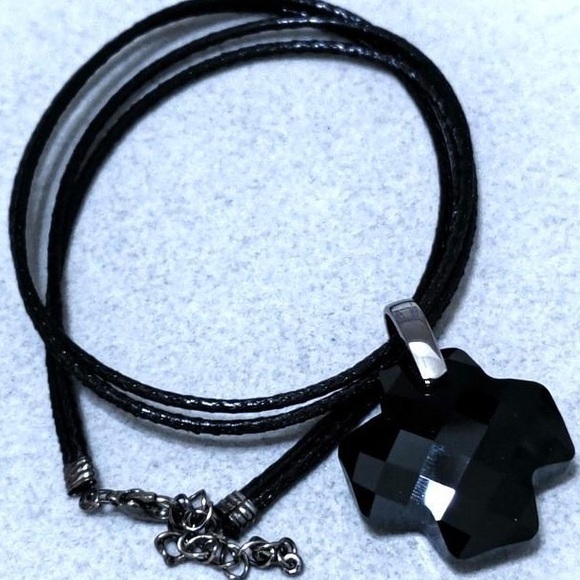 Swarovski Black Crystal Cross Necklace with Leather Strap included - Picture 3 of 11